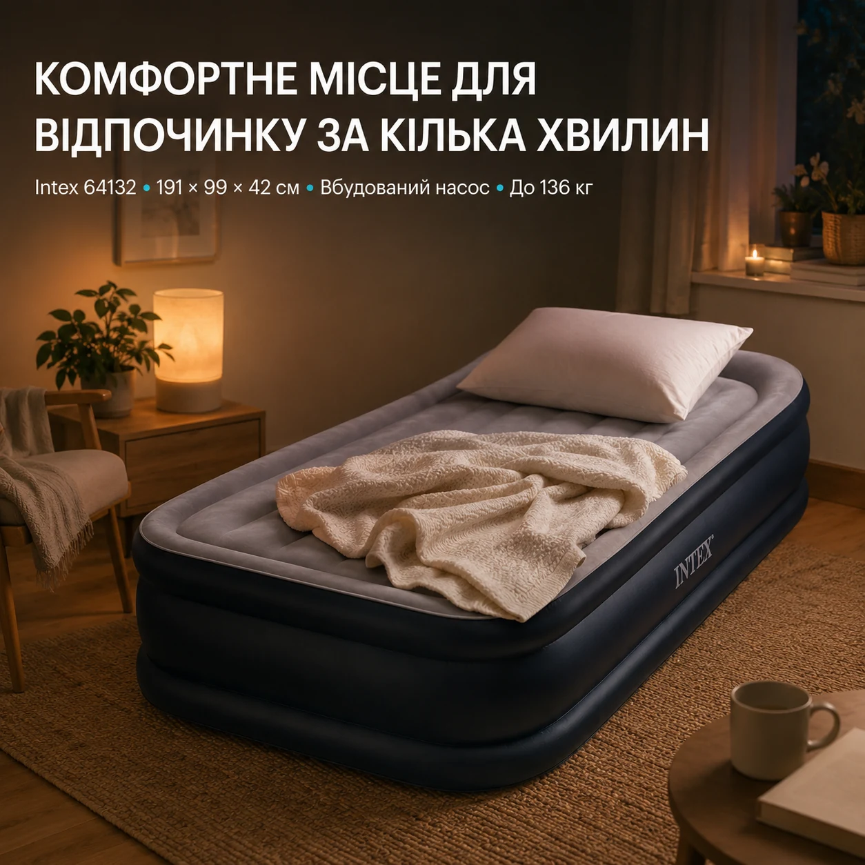 Готове ліжко Intex з подушкою та пледом